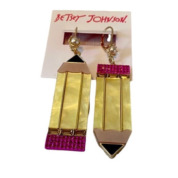 Betsey Johnson Yellow Pencil Drop Earrings. Super Fun Statement Earrings! - Picture 1 of 6